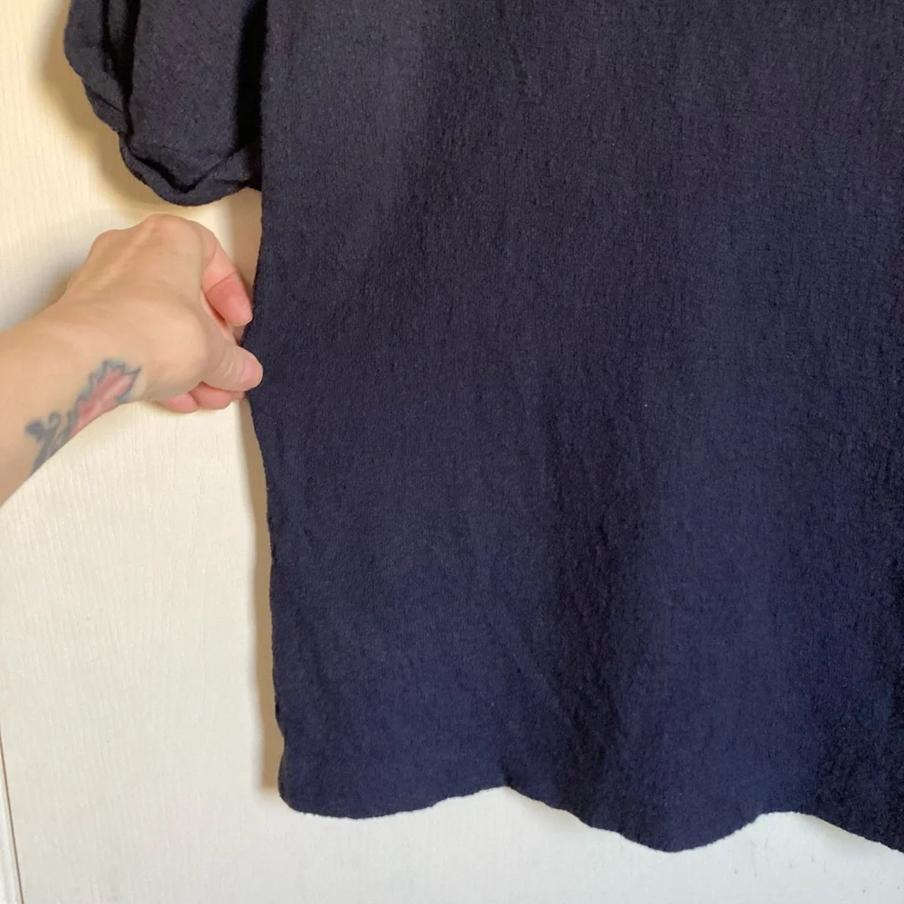 *Loft Navy Blue Scoop Neck Puff Twisted Short Sleeve Textured Blouse #MBG